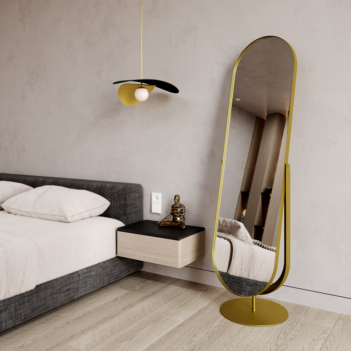 Зеркала в спальню, Дизайнерское напольное зеркало GENGLASS Ozevis в металлической раме