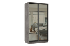 Шкафы-купе 2-х дверные, Шкаф-купе Премьер 02 (11ЗГ;11ЗГ) фасады зеркало графит/двухдверный/Профиль чёрный муар