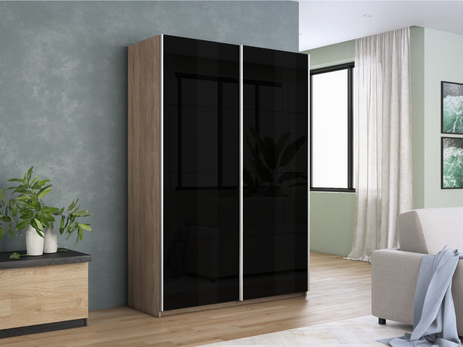 Шкафы-купе 2-х дверные, Шкаф-купе Прайм 2-х дверный Стекла черные/Доводчики 160х57х230