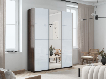 Шкаф-купе Прайм 3-х дверный Стекла белые/Зеркало/Доводчики 210х57х230