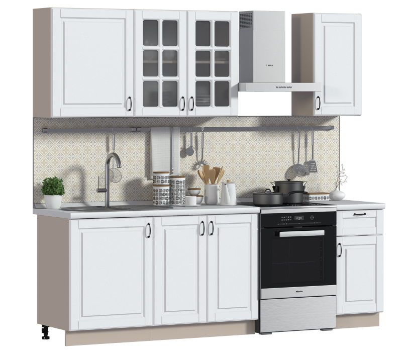 Кухонные гарнитуры, Кухонный гарнитур Регина Бежевый песок / МДФ Белый матовый 2,4 м