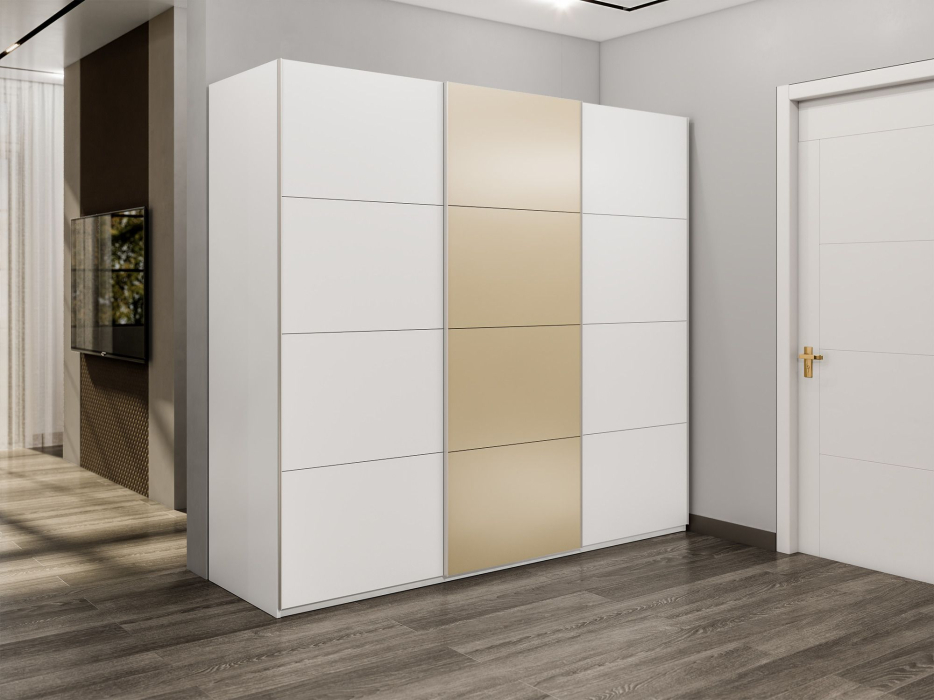 Шкафы-купе 3-х дверные, Шкаф-купе Эста 3-х дверный ДСП/Стекла фисташка/Доводчик 270х66х240