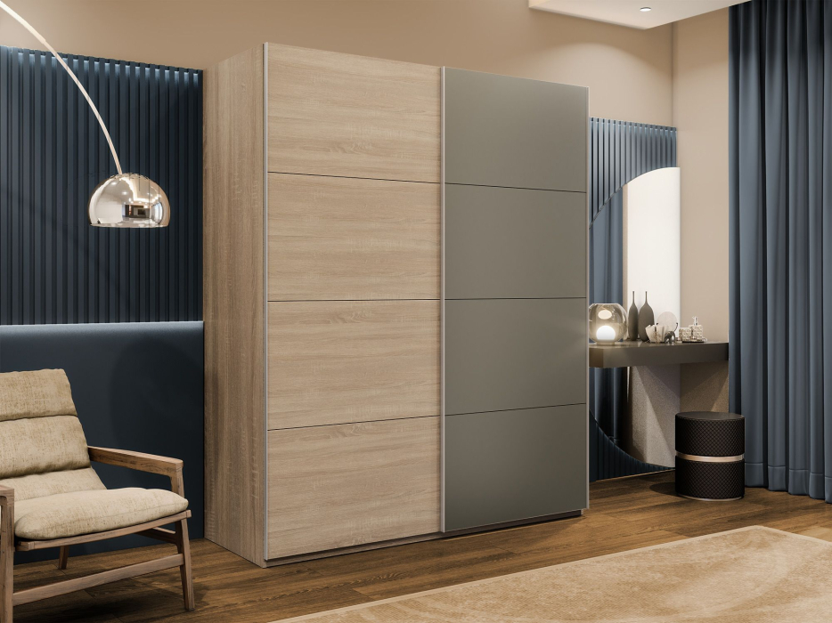 Шкафы-купе 2-х дверные, Шкаф-купе Эста 2-х дверный ДСП/Стекла хаки/Доводчик 180х66х240