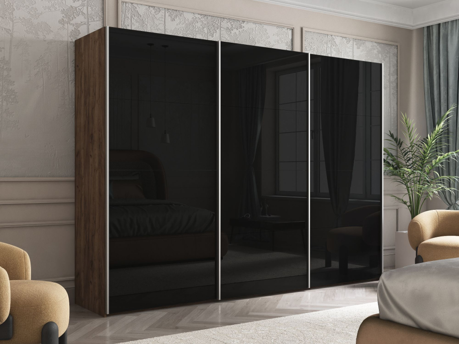 Шкафы-купе 3-х дверные, Шкаф Эста трио Стекло черное 2400 х 3000 х 660