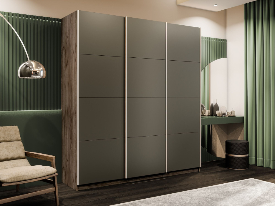 Шкафы-купе 3-х дверные, Шкаф-купе Прайм 3-х дверный Стекла хаки/Доводчики 180х57х230