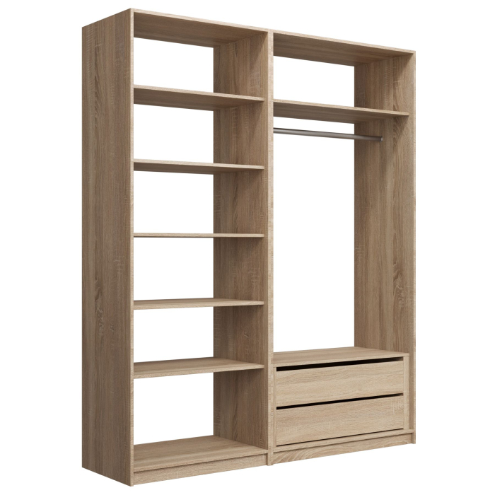 Гардеробные, Прямая гардеробная система с полками и модулем MOD_COMPL