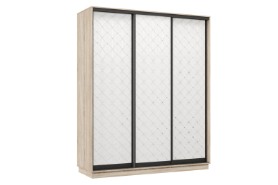 Шкаф-купе Премьер 22 (01РБ;01РБ;01РБ) фасады ромб белый/трёхдверный/Профиль чёрный муар