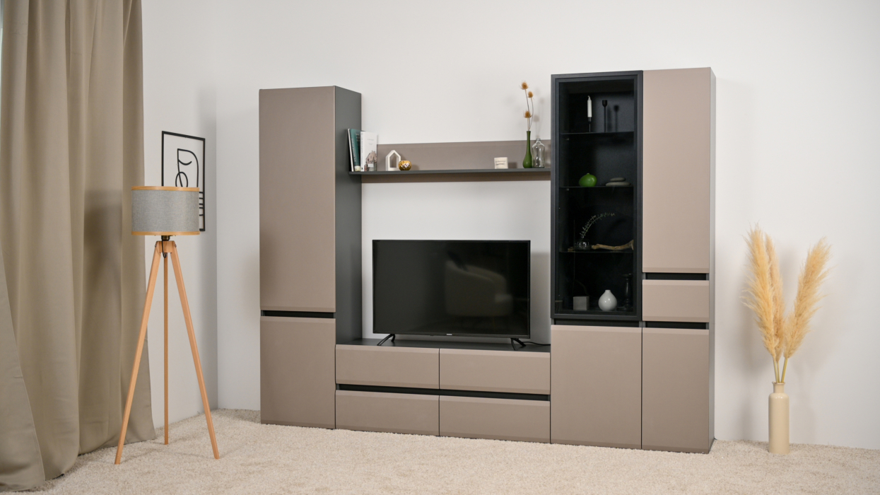 ТВ-тумбы, Тумба под ТВ Сидней 13.63, антрацит, веллюто капучино