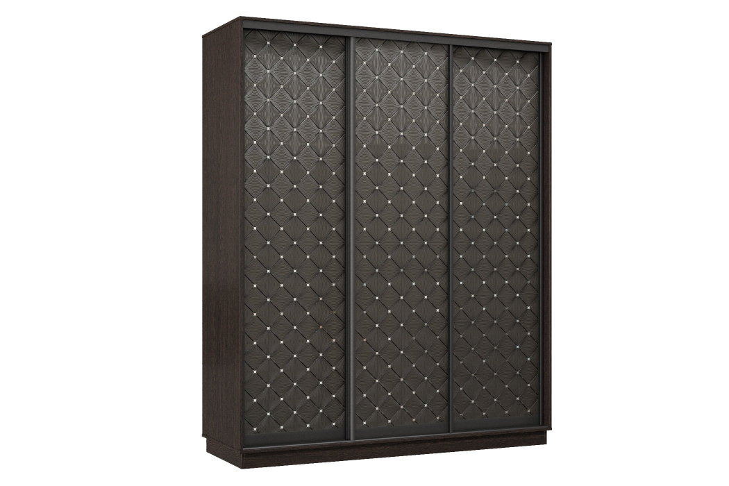 Шкафы-купе 3-х дверные, Шкаф-купе Премьер 22 (01РЧ;01РЧ;01РЧ) фасады ромб чёрный/трёхдверный/Профиль чёрный муар