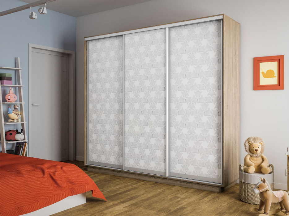 Шкафы-купе 3-х дверные, Шкаф-купе Экспресс 3-х дверный Фотопечать Калейдоскоп Стекла 210х60х240