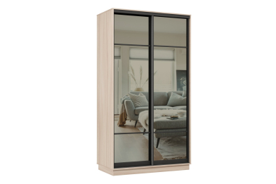 Шкаф-купе Премьер 12 (11ЗГ;11ЗГ) фасады зеркало графит/двухдверный/Профиль чёрный муар