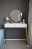Туалетные столики, Консоль Дрим К02 PUSH-OPEN Ясень браш белый/золото 
