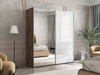 Шкаф Эста дуо Стекло белое/зеркало 2400 х 1600 х 660