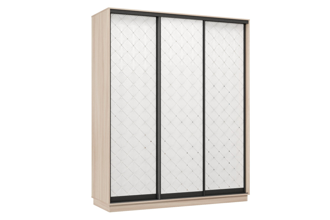 Шкафы-купе 3-х дверные, Шкаф-купе Премьер 24 (01РБ;01РБ;01РБ) фасады ромб белый/трёхдверный/Профиль чёрный муар