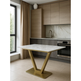 Стол стеклянный Бугун (белый / золото)
