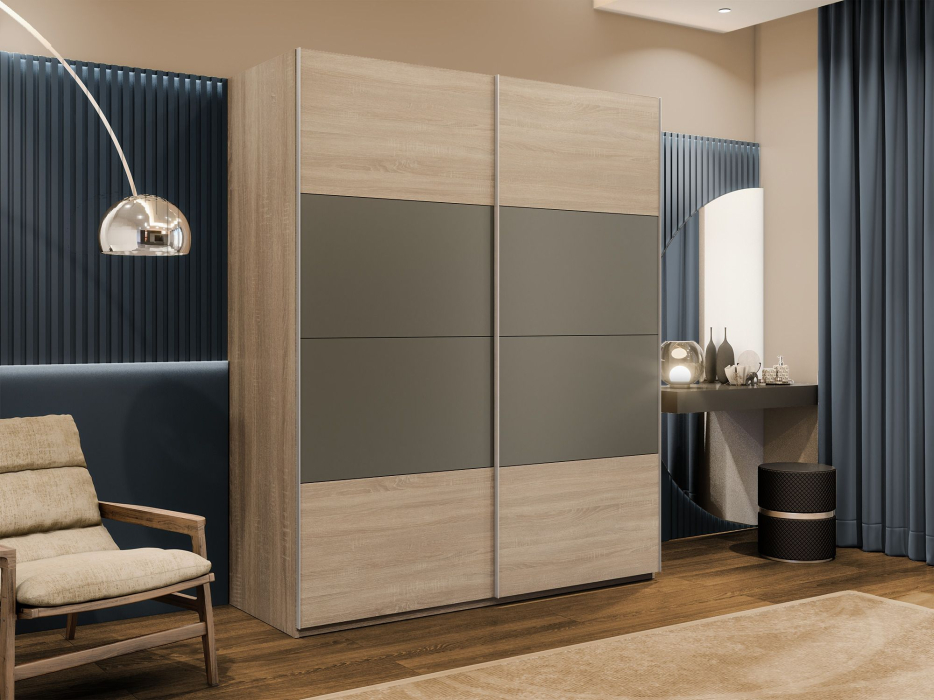 Шкафы-купе 2-х дверные, Шкаф-купе Эста 2-х дверный ДСП/Стекла хаки/Доводчик 180х66х240