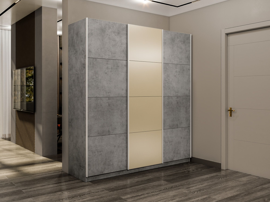 Шкафы-купе 3-х дверные, Шкаф-купе Прайм Широкий 3-х дверный ДСП/Стекла фисташка/Доводчики 240х57х230