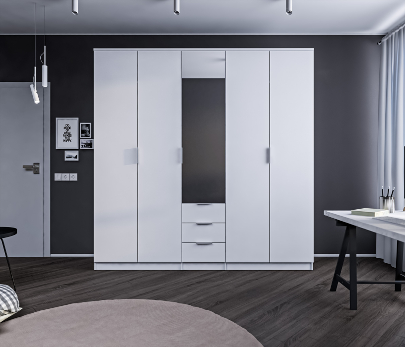 В спальню, Шкаф 5-ти дверный Николь СБ-2594/1 Белый