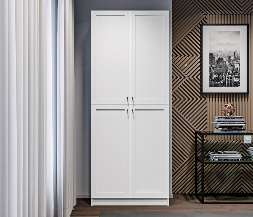 Прямые, Стеллаж Твин СБ-3373 Белый с глухими фасадами