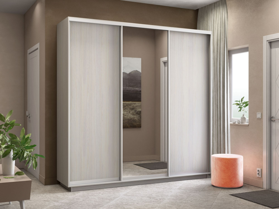 Шкафы-купе 3-х дверные, Шкаф-купе Экспресс Медиум (1 зеркало) трио 2200 x 2400 x 450