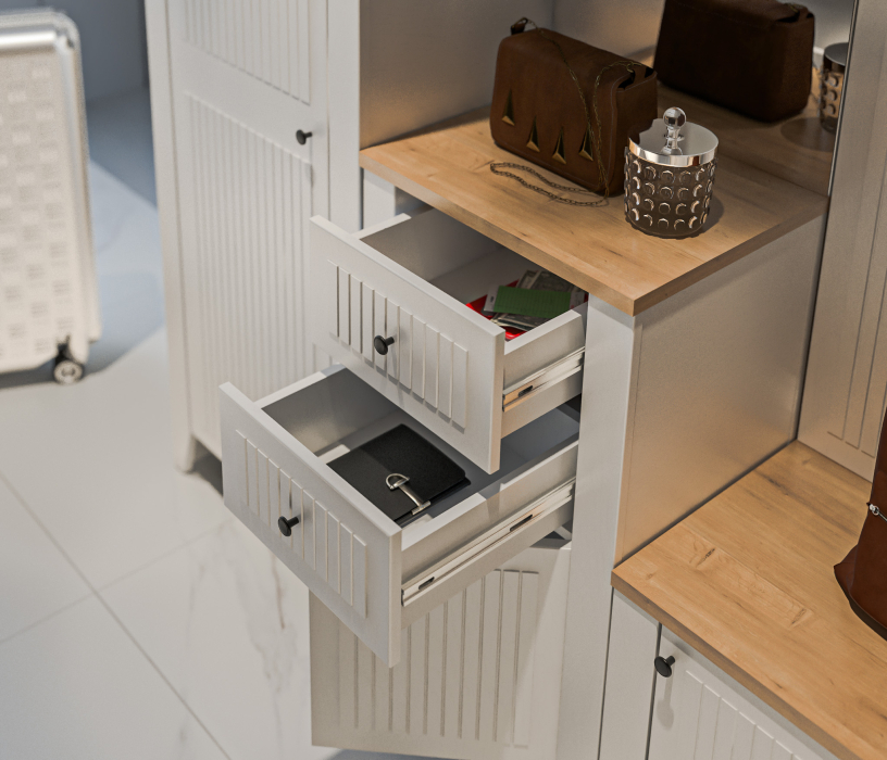 Прихожие, Набор для прихожей Монтана Белый Альпийский,Дуб Гамильтон/МДФ Дуб Белый