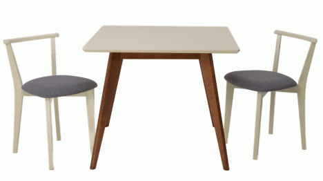 Стол Сканди М 90 орех/слоновая кость со стульями Франк слоновая кость рогожка серый