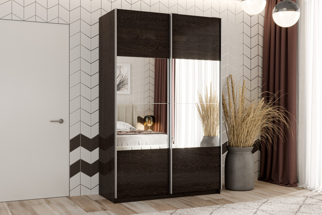 Шкафы-купе 2-х дверные, Шкаф-купе Smart 1422 2х дверный (фасады ЛДСП/зеркало) профиль серебро