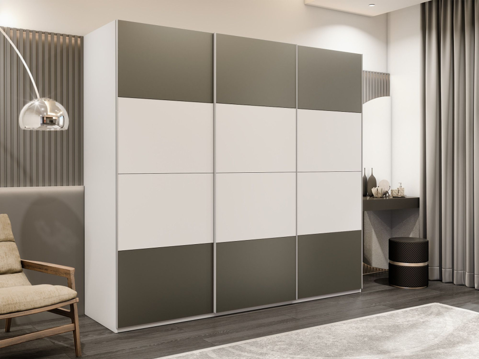 Шкафы-купе 3-х дверные, Шкаф-купе Эста 3-х дверный ДСП/Стекла хаки/Доводчик 240х66х240