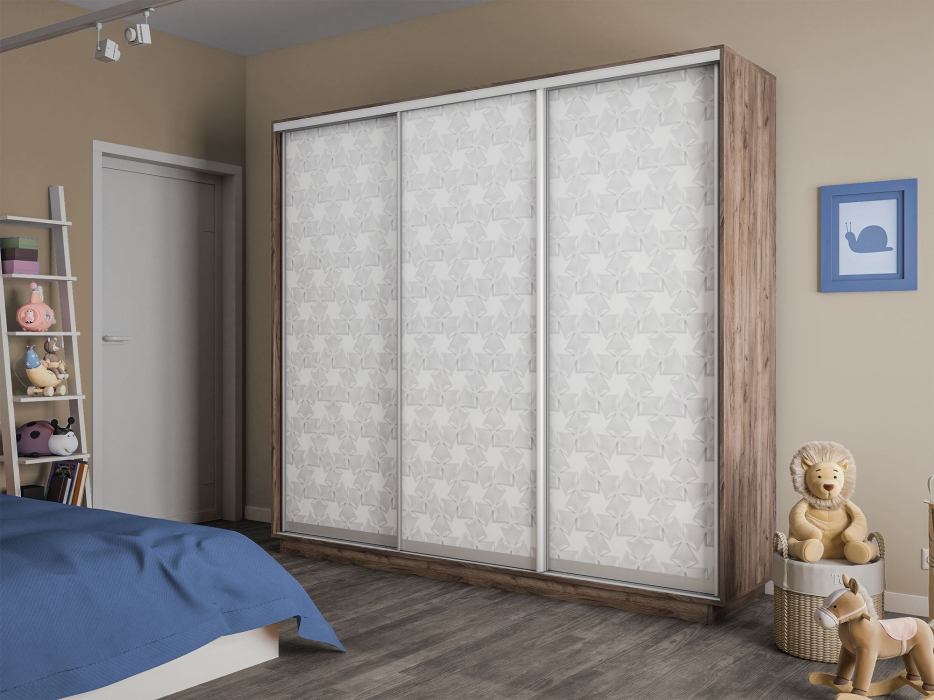 Шкафы-купе 3-х дверные, Шкаф-купе Экспресс 3-х дверный Фотопечать Калейдоскоп Стекла 210х60х240