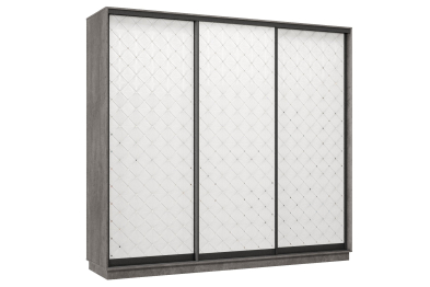 Шкаф-купе Премьер 59  (01РБ;01РБ;01РБ) фасады ромб белый/трёхдверный/Профиль чёрный муар