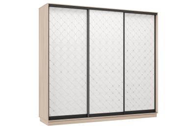 Шкаф-купе Премьер 60 (01РБ;01РБ;01РБ) фасады ромб белый/трёхдверный/Профиль чёрный муар