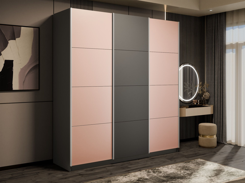 Шкафы-купе 3-х дверные, Шкаф-купе Прайм 3-х дверный Стекла пудра/ДСП/Доводчики 180х57х230