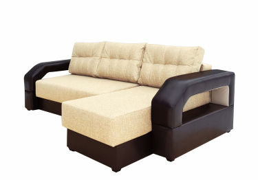 Диван угловой Манчестер 150 с подсветкой, правый, рогожка/экокожа