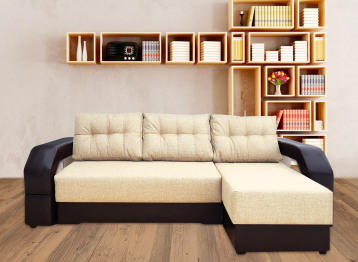 Диван угловой Манчестер 150 с подсветкой, правый, рогожка/экокожа