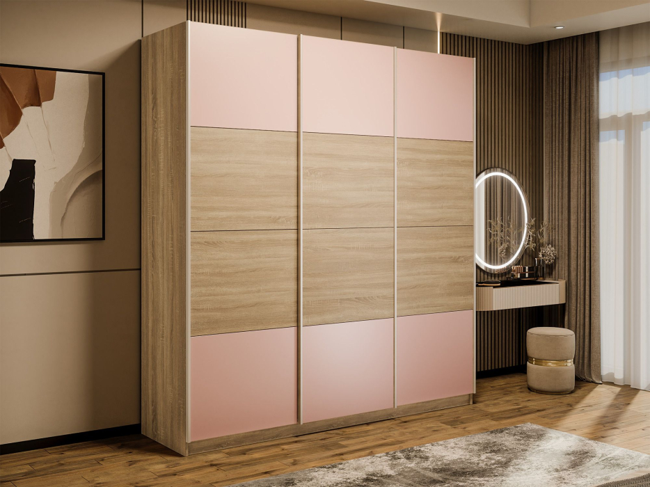 Шкафы-купе 3-х дверные, Шкаф-купе Эста 3-х дверный ДСП/Стекла пудра/Доводчик 240х66х240