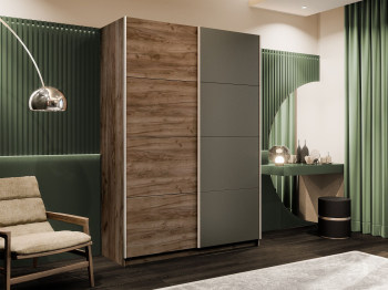 Шкаф-купе Прайм 2-х дверный ДСП/Стекло хаки/Доводчики 140х57х230