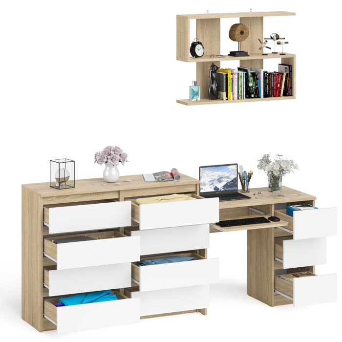 Домашние кабинеты, Стол для компьютера Мори МС-6 правый с комодом МК1200.8 и навесной полкой для книг