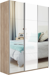 Шкаф-купе Прайм 3-х дверный Зеркала/Стекло белое/Доводчики 210х57х230