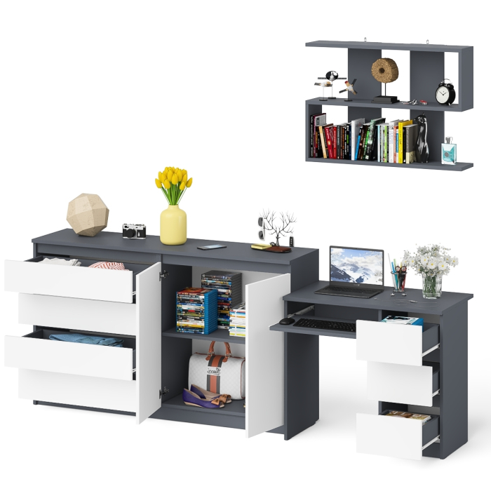 Домашние кабинеты, Стол для ноутбука с тумбой справа с комодом Мори МК1600.1 и полочкой