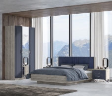 Лежер, дуб серый, холст сапфировый