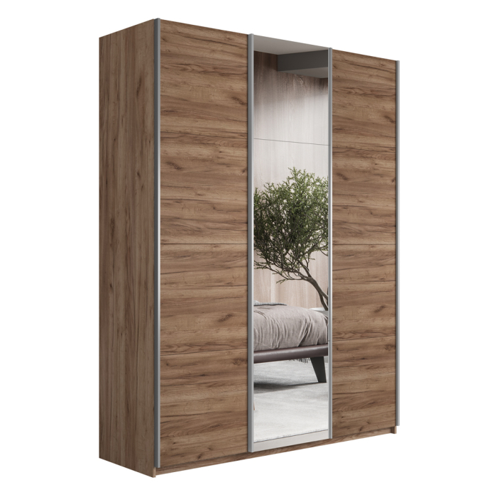 Шкафы-купе 3-х дверные, Шкаф-купе Широкий Прайм 3-х дверный ДСП/Зеркало/Доводчики 240х57х230